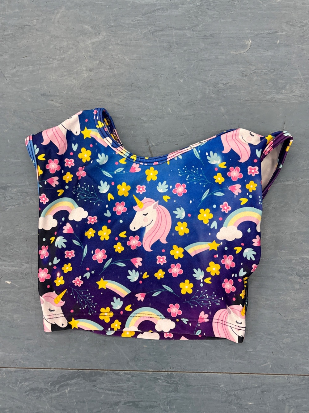 Girls Unicorn Print Crop Tank Top - Navy and Pink